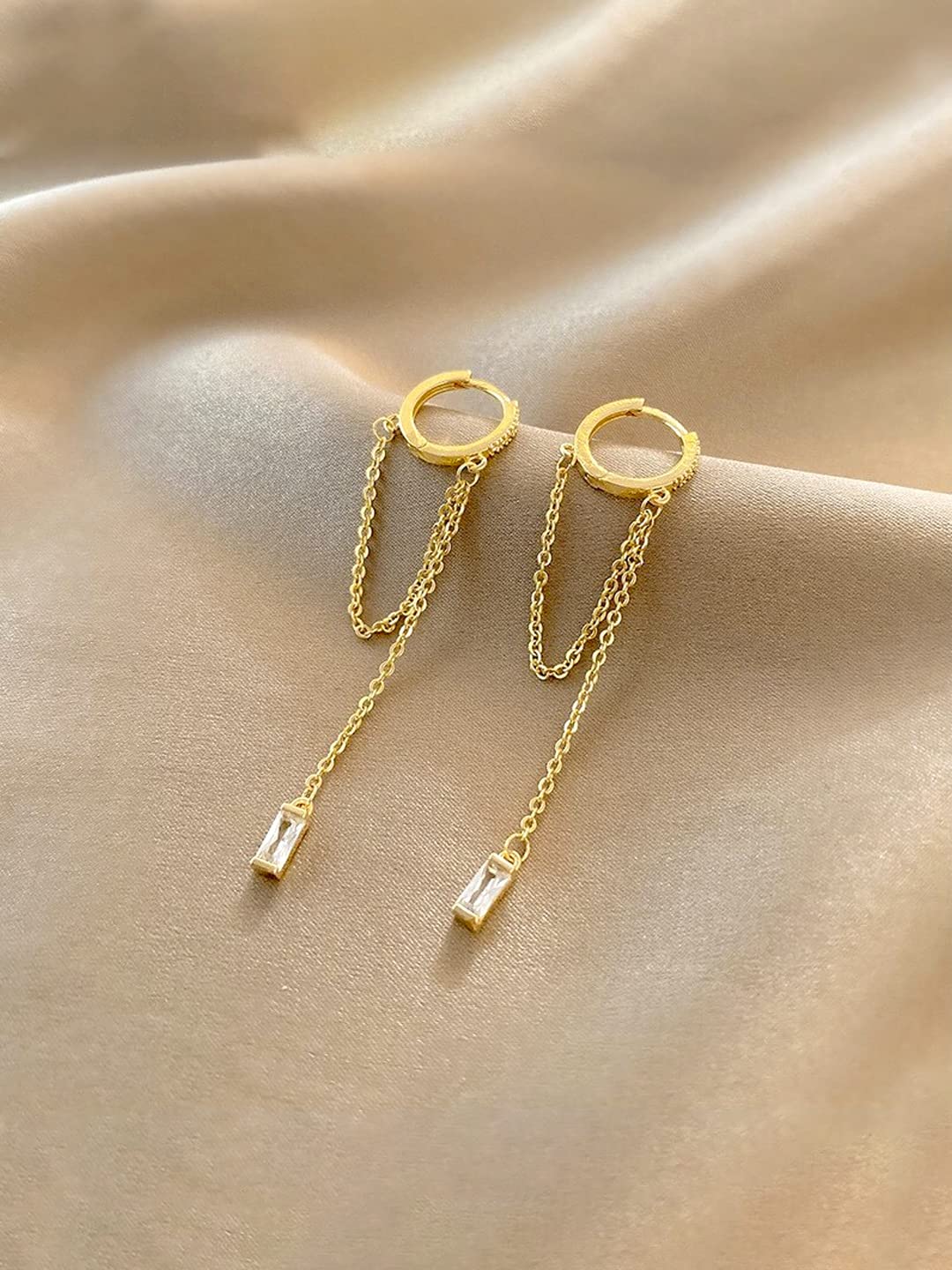 Yellow Chimes Earrings For Women Gold Tone Linear Chain Tassel Dangler Earrings For Women and Girls