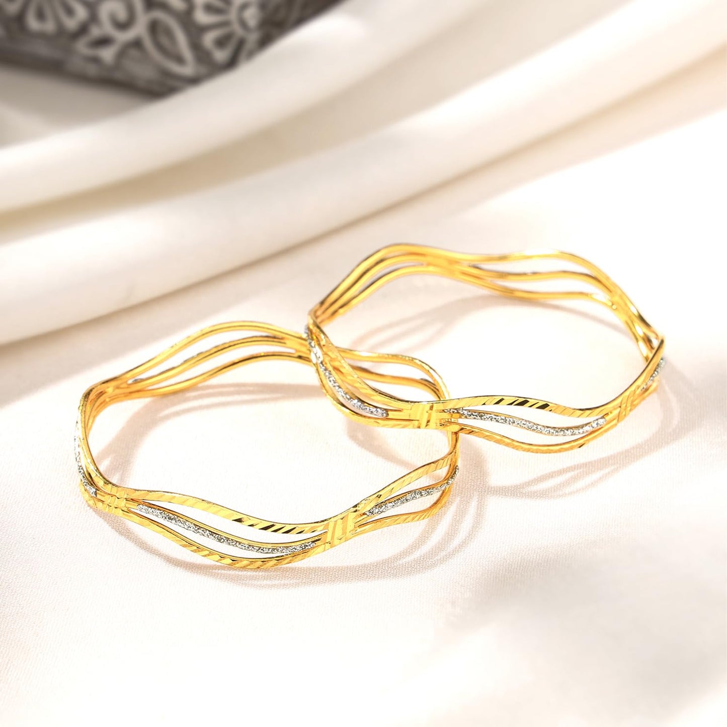 Yellow Chimes Bangles for Women 2 PCS Golden Bangles Gold Plated Traditional Bangles for Women and Girls | Birthday Gift For Girls and Women Anniversary Gift for Wife