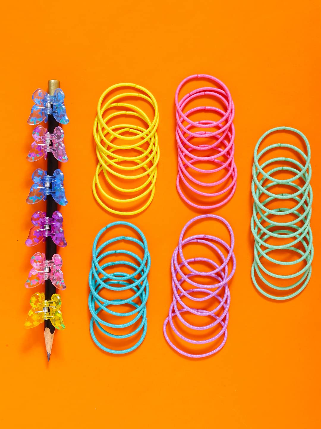 Melbees by Yellow Chimes Hair Clutchers Rubber Band Set for Women 6 Pcs Hair Claws Rubber Bands for Girls Hair Clips Hair Accessories for Girls Kids and Women.