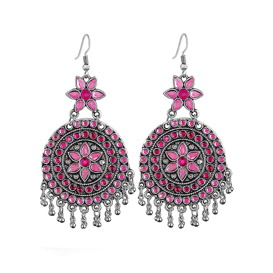 Yellow Chimes Afghani Looks Stylish German Silver/Oxidized Silver Chandbali Earrings for Women and Girls