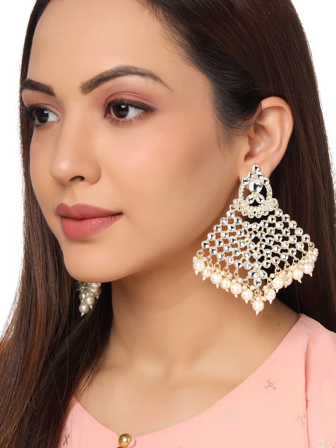 Yellow Chimes Earrings for Women Gold Toned Kundan Studded Multilayer Pearl Drop Dangler Earrings for Women and Girls