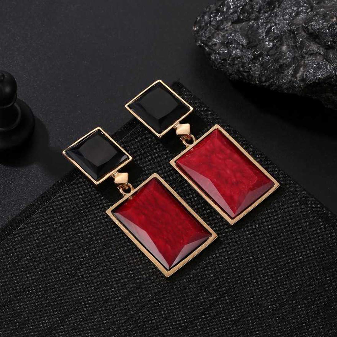 Yellow Chimes Drop Earrings for Women Red Black Crystal Rose Gold Plated Geometric Shaped Drop Earrings for Women and Girls