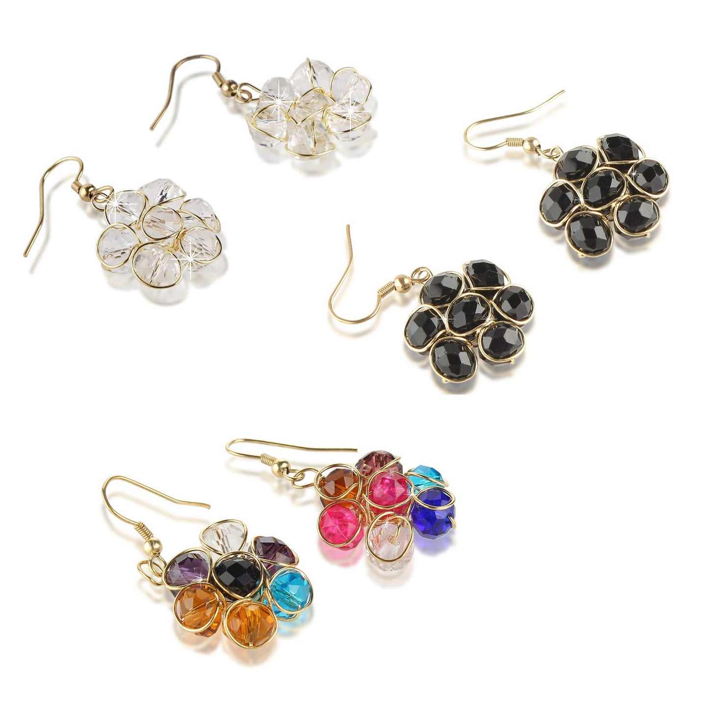 Yellow Chimes Crystal Beads Combo of 3 Gold Plated Stylish Multicolour Base Metal Drop Earrings Set for Women