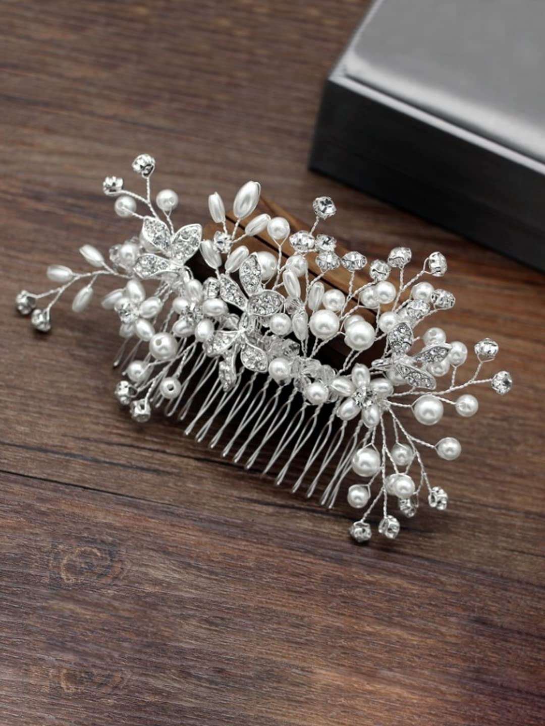 Yellow Chimes Comb Pin for Women Hair Accessories for Women Floral Comb Clips for Hair for Women White Pearl Hair Pin Bridal Hair Accessories for Wedding Side Pin / Comb Pin / Jooda Pin Accessories for Women