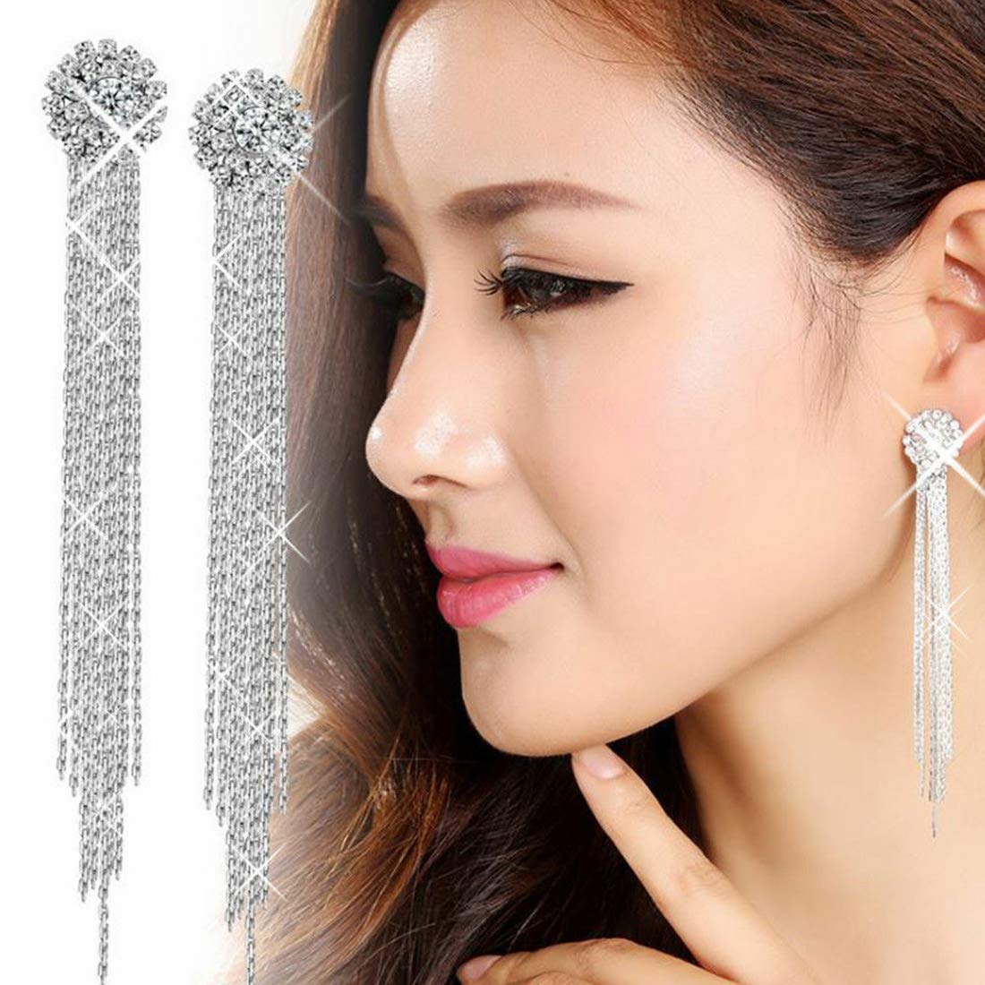 Crystal Gold Plated Flower Design Dangler Long Chain Hanging Earrings for  Girls and Women