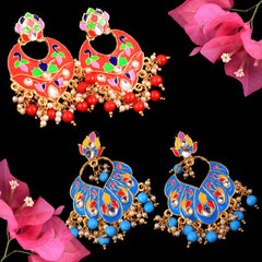 Yellow Chimes Combo 2 Pairs Stylish Meenakari Chandbali Earrings for Women and Girls…