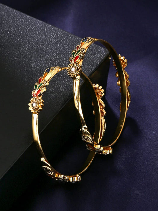 Yellow Chimes Bangles for Women Gold Toned Floral Designed Meenakari Touch Traditional Bangles for Women and Girls