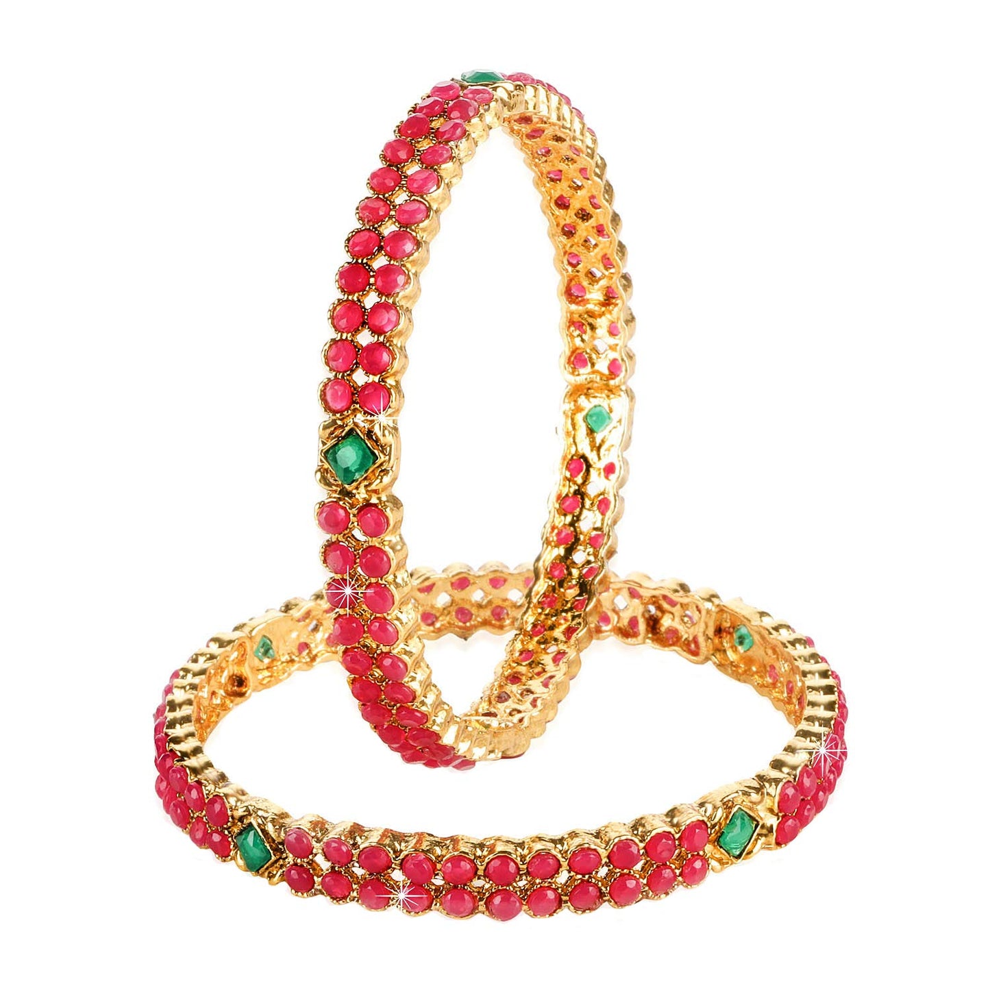 Yellow Chimes Ruby Stones 2 PC Bangle Set Traditional Gold Plated Bangles for Women and Girls