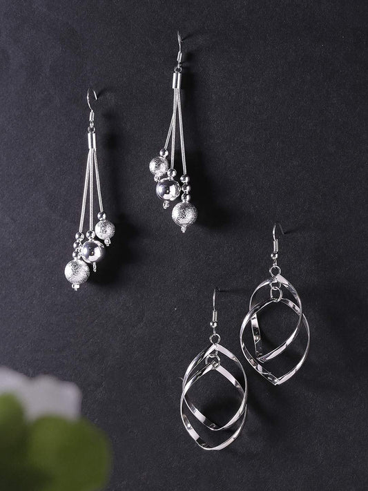 Yellow Chimes Earrings for Women and Girls | Fashion Silver Hanging Beads Dangler Earrings | Silver Tone Tassel Earring Set | Oval Shaped Western Long Danglers Earrings Combo | Accessories Jewellery for Women | Birthday Gift for Girls and Women