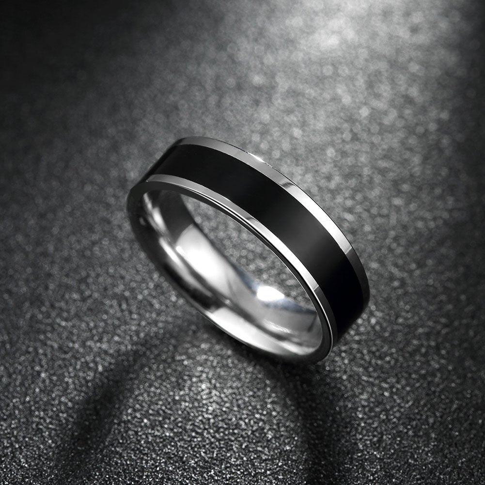 Yellow Chimes Rings for Men Black Band Ring Noble Men Band Style Titanium Steel Ring for Men & Boys.