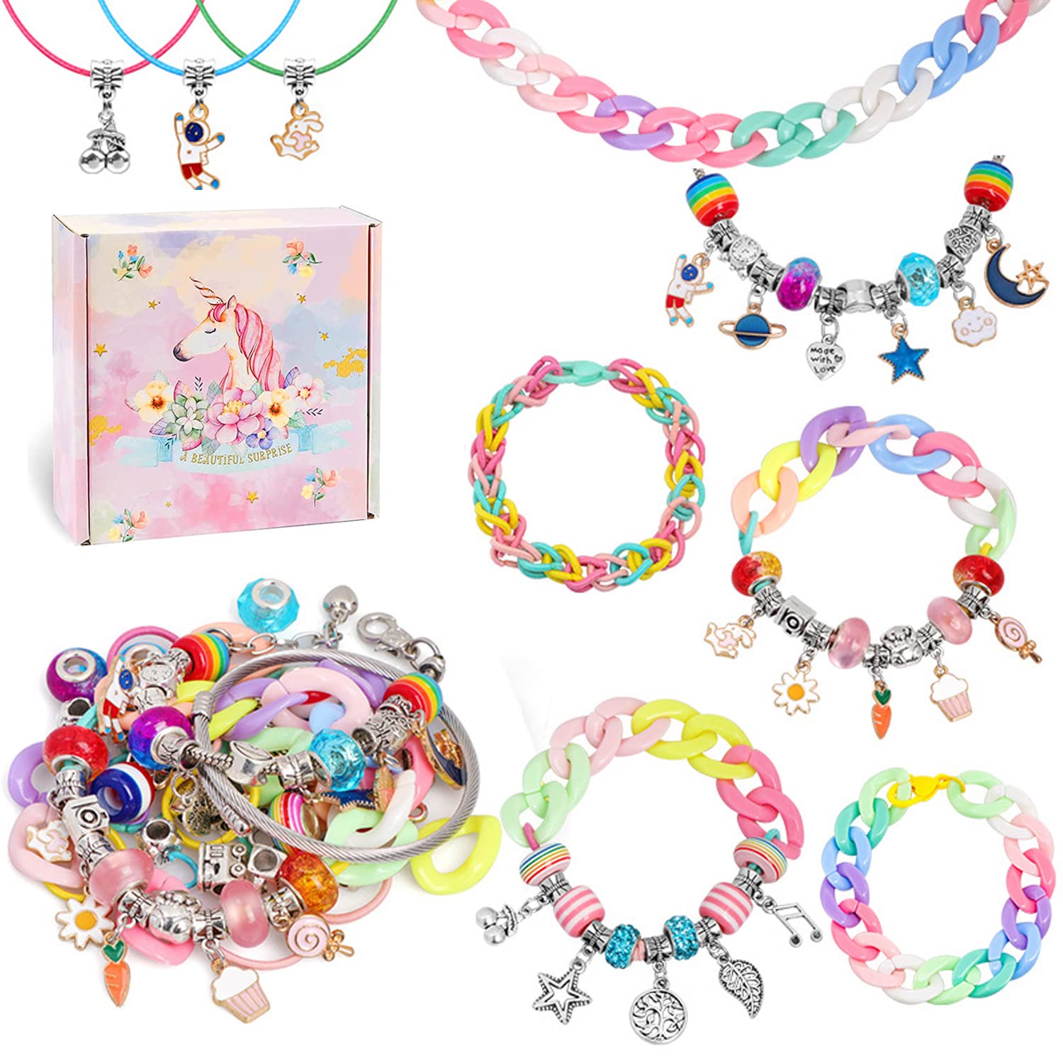 Amazon.com: Mckanti 150 Pieces Charm Bracelet Making Kit for Girls, Charm  Bracelets Jewelry Making Kit with Beads Bracelets Charms Necklace DIY  Crafts Gifts Set for Teen Girls Kids Age 5-12