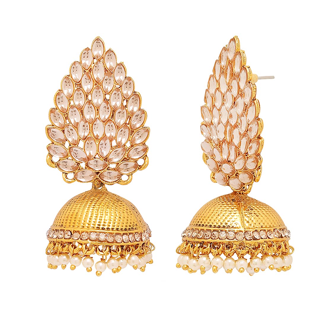 Yellow Chimes Kundan Studded Leafy Gold Plated Traditional Jhumka/Jhumki Earrings for Women and Girls