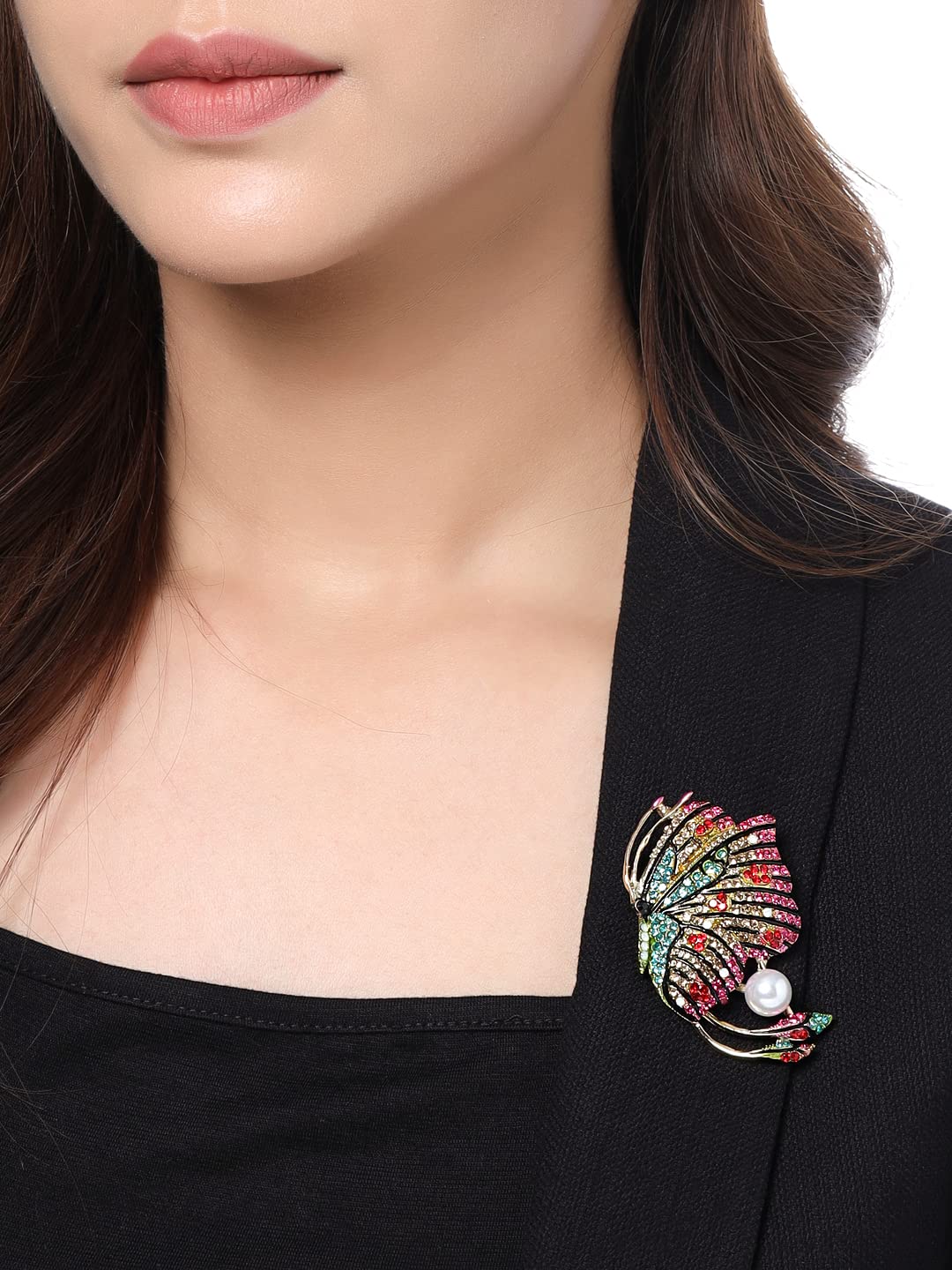 Yellow Chimes Brooch for Women Butterfly Shaped Brooch Fashionable Brooch for Girls and Women (Multicolor-1)