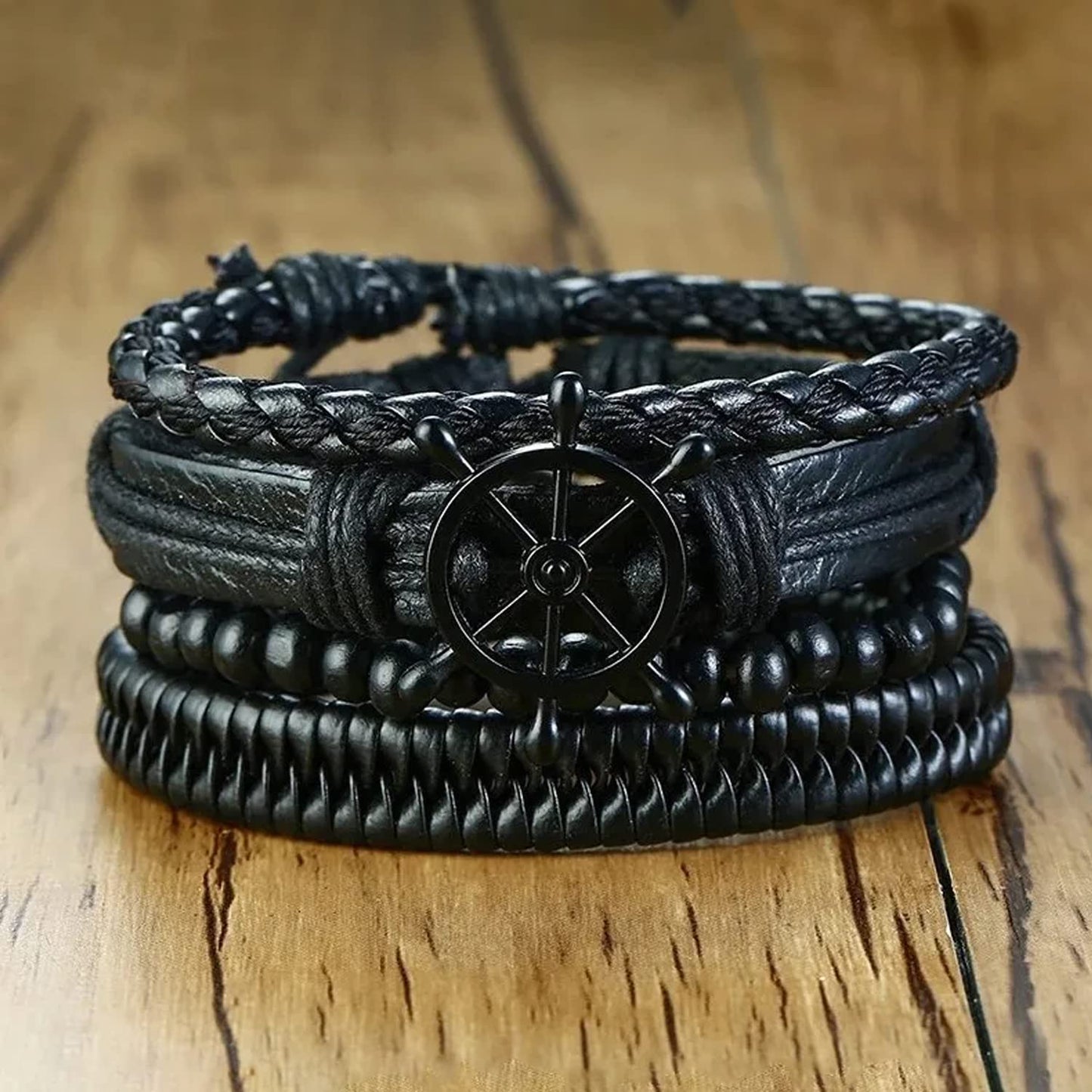 Kairangi Bracelets for Men and Boys Leather Bracelet Set for Men Multi Layered Leather Wrap Wrist Bracelet Birthday Gift for Men Boys Anniversary