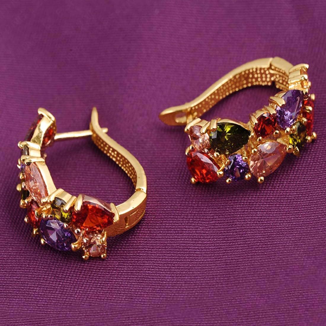 Kairangi Clip on Earrings for Women Multicolors Flowerets Vine Swiss CZ 18K Gold Plated Crystal Clip On Earrings for Women and Girls