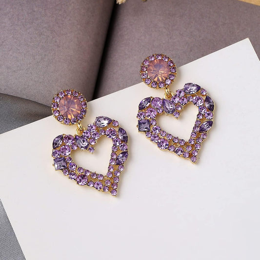 Kairangi Earrings for Women and Girls Purple Crystal Drop Earrings for Women | Gold Plated Heart Shaped Drop Earrings | Birthday Gift for girls and women Anniversary Gift for Wife