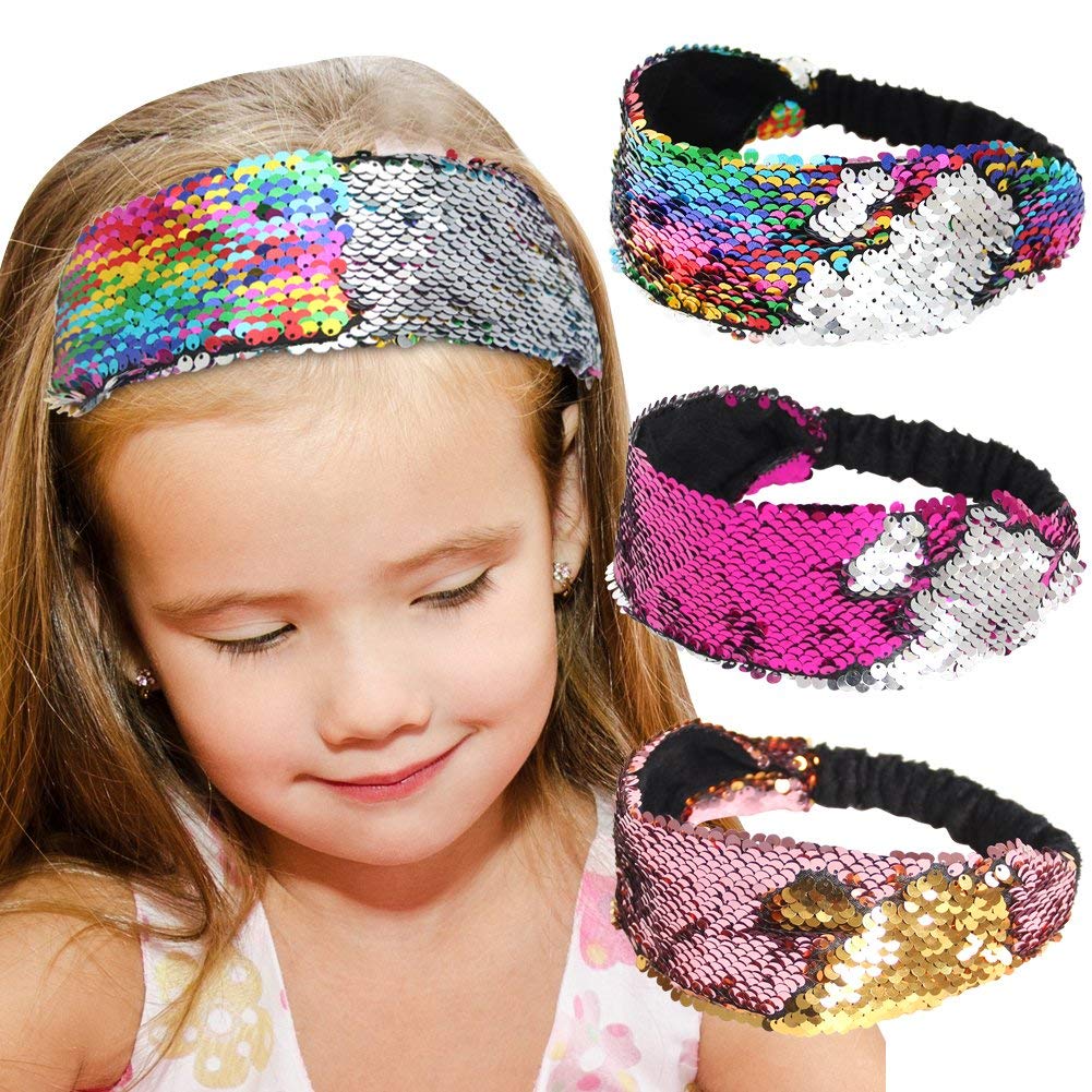 Yellow Chimes Head Bands for Girls Sequin Fabric Headbands Set Reversible Hairband Flip Glitter Headbands Non Slip Hair Bands for Women and Girls - Multicolor