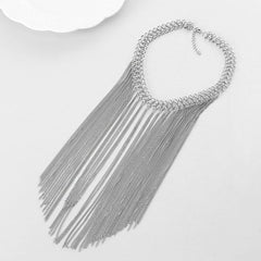 Yellow Chimes Latest Fashion Silver Plated Long Drop Chain Design Choker Necklace for Women and Girls, Medium