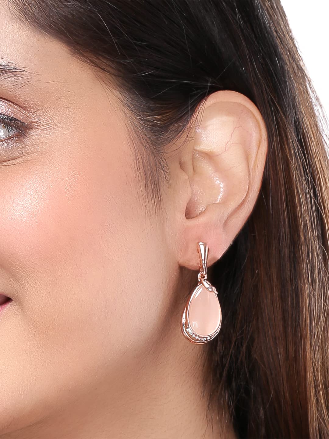 Kairangi Earrings for Women and Girls | Fashion Rose gold Opal Stoned Drop Earrings | Rose Gold Plated | Oval Shaped Drop Earrings | Birthday Gift for Girls and Women Anniversary Gift for Wife