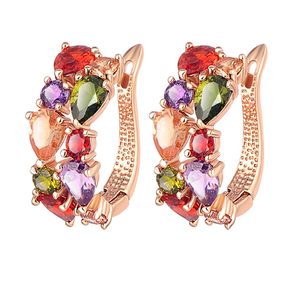 Kairangi Sparkling Colors Flowerets Vine Swiss CZ Clip On Earrings