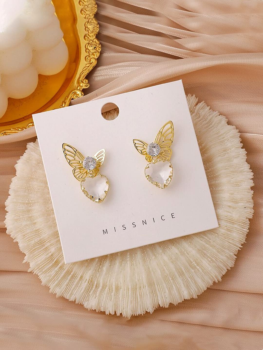 Yellow Chimes Earrings for Women and Girls Golden Crystal Drop Earrings for Women | Gold Plated Butterfly Heart Shaped Drop Earrings | Birthday Gift for girls and women Anniversary Gift for Wife