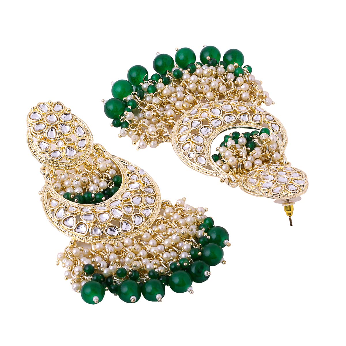 Yellow Chimes Earrings for Women and Girls Traditional Kundan Chandbali | Gold Plated Kundan Studded Green Beads Drop Chandbali Earrings | Birthday Gift for girls and women Anniversary Gift for Wife
