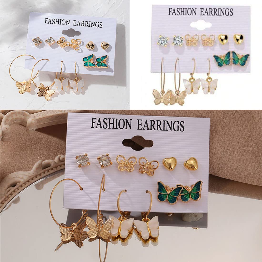 Kairangi Earrings for Women and Girls Fashion Golden Hoops Set | Gold Plated Combo of 6 Pairs Butterfly Stud Hoop Earring Set | Birthday Gift for girls and women Anniversary Gift for Wife