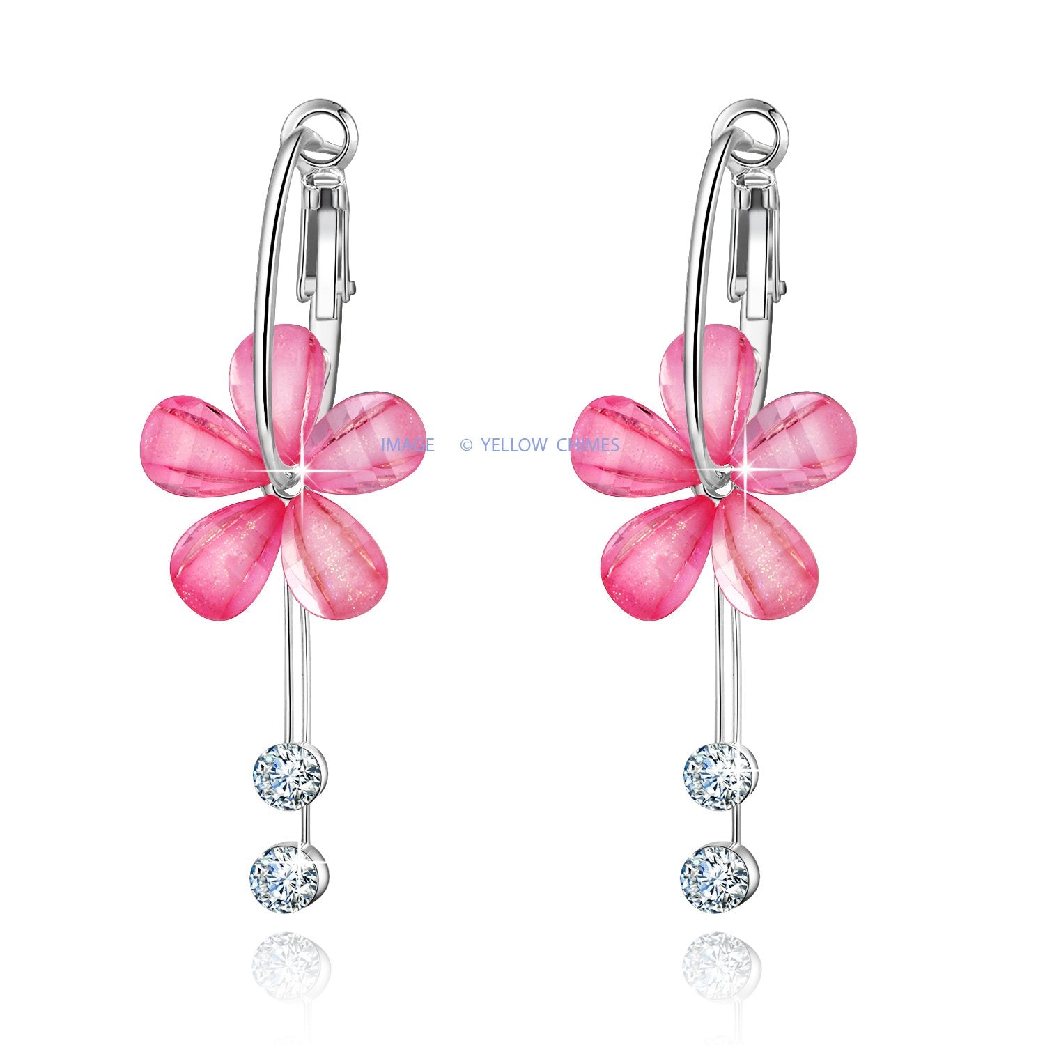 Yellow Chimes Moxie Collection Designer Flower Style Combo of 2 Pairs Floral Hoop Earrings for Women & Girls (Pink and White)