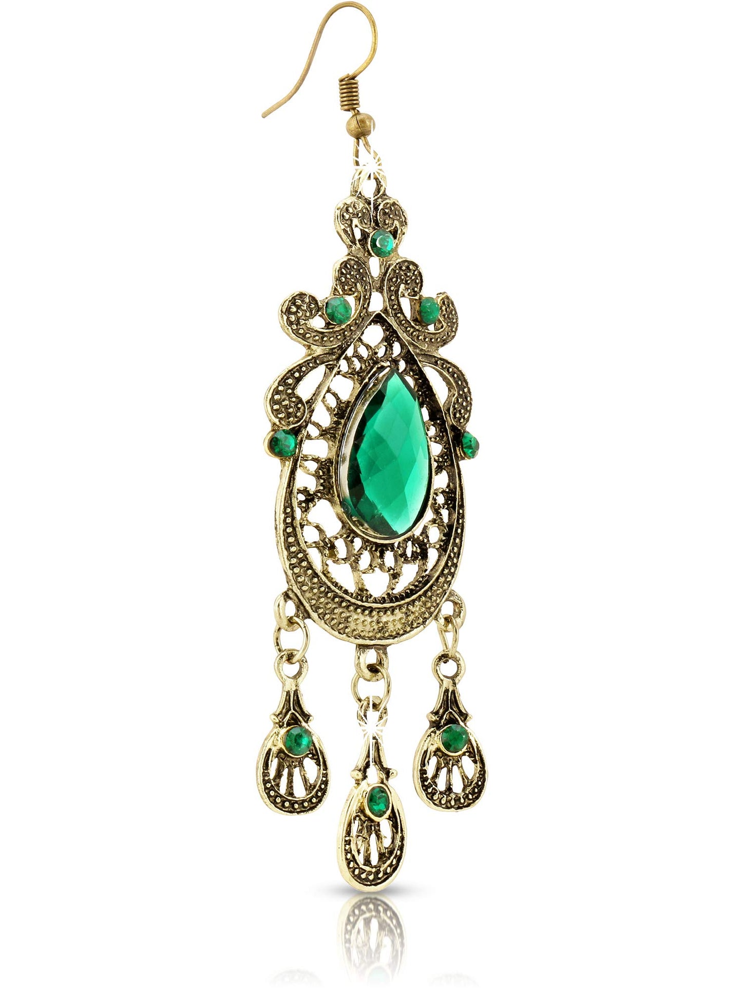 Yellow Chimes Designer Ethnic Green Crystal Oxidized Gold Plated Chandbali Dangle Earrings For Women and Girls