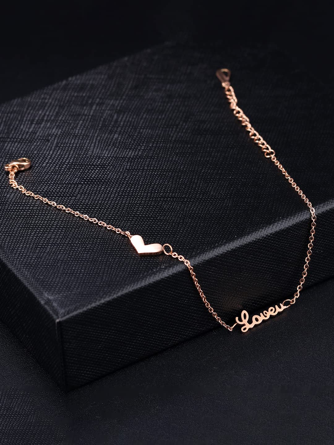Yellow Chimes Anklets for Women Rose Gold-Plated Stainless Steel Love Heart-Shaped Fashion Anklet For Women and Girls