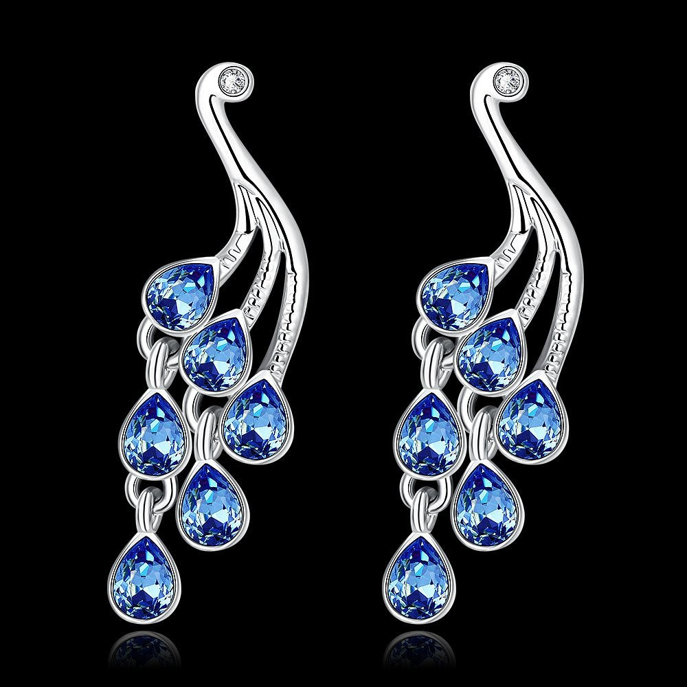 YELLOW CHIMES Mayur Blue Austrian Crystal Austrian Crystal Peacock Earrings for Women and Girls