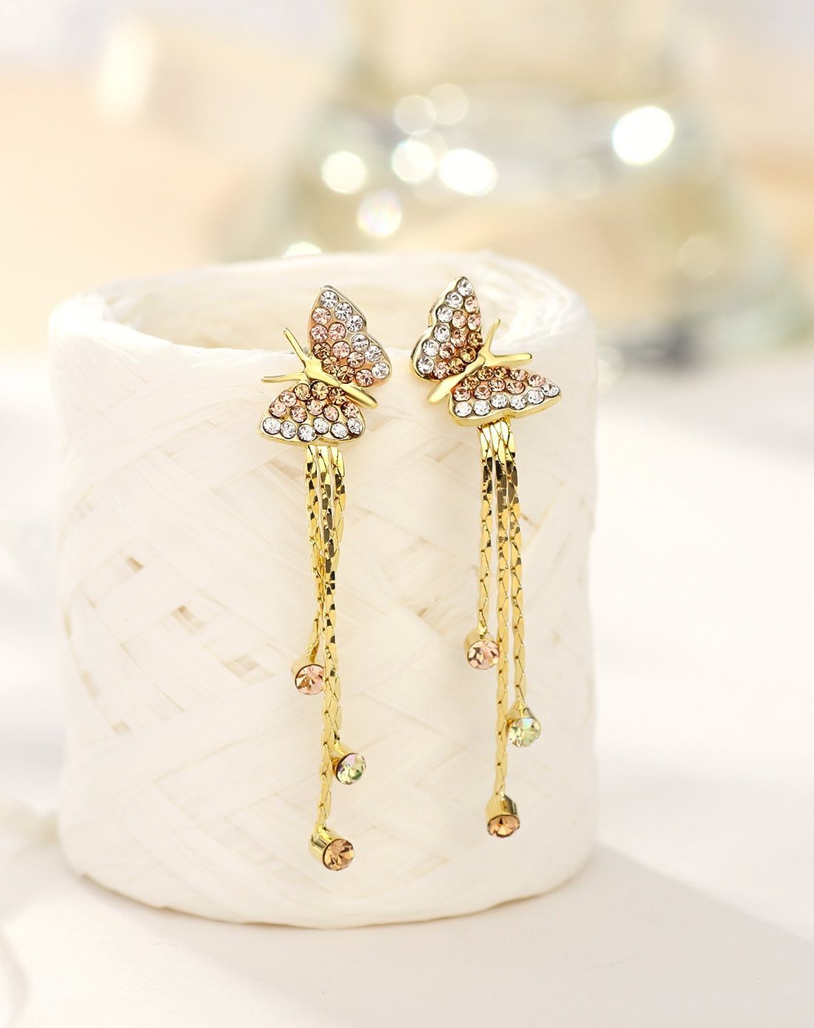 Yellow Chimes Danglers Earrings for Women Butterfly Shaped Gold Plated Crystal Dangler Earrings for Women and Girls