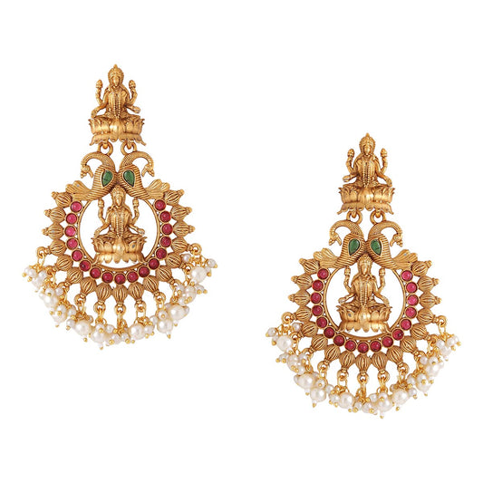 Kairangi Earrings for Women and Girls Traditional Chandbali Earrings Gold Plated | Beads Drop Temple Earrings | Birthday Gift for girls and women Anniversary Gift for Wife (Style 5)