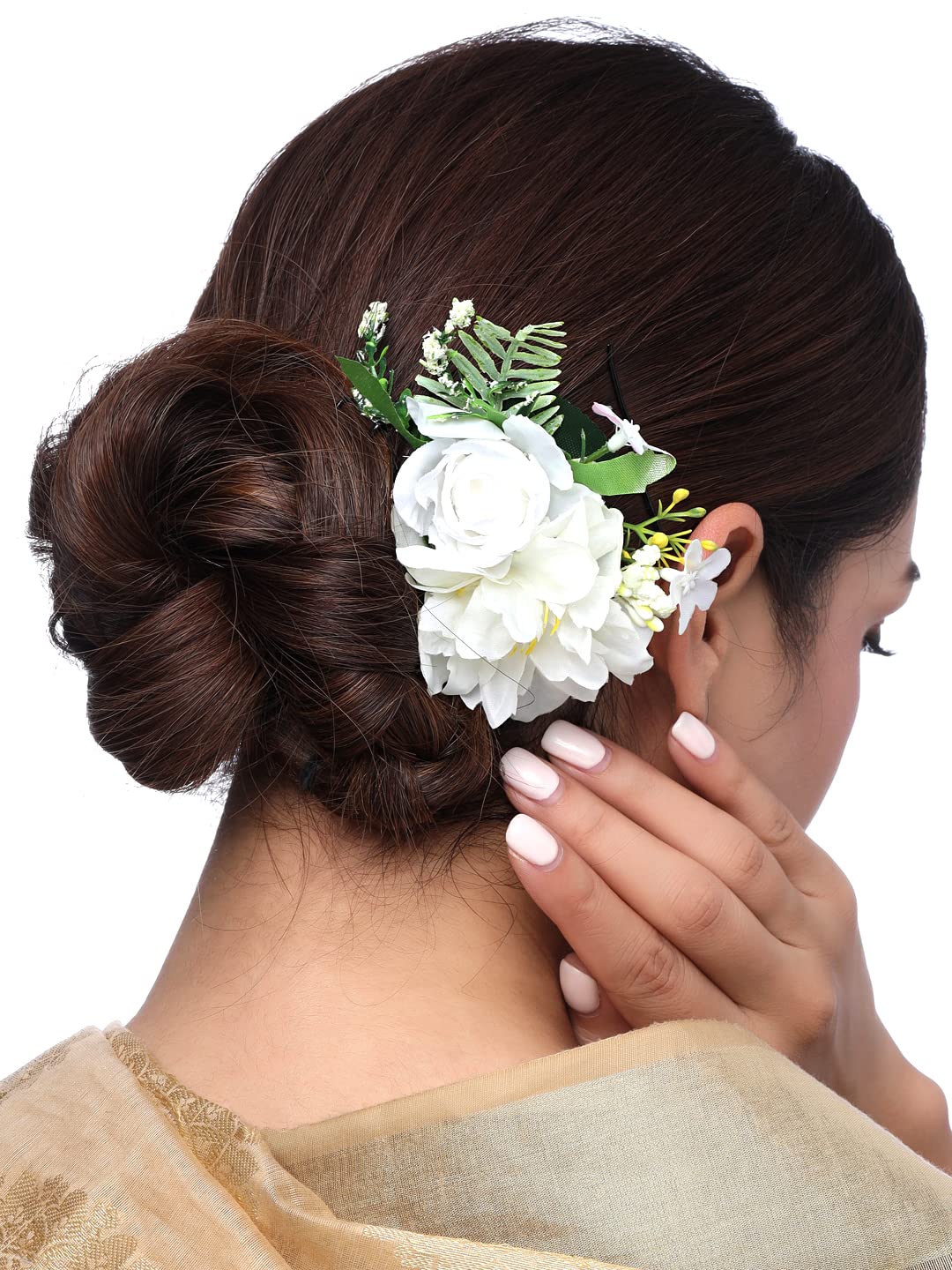 Yellow Chimes Comb Pin for Women Hair Accessories for Women Floral Hair Pins for Women Artificial Floral Hair Pin Bridal Hair Accessories for Wedding Side Pin/Juda Pin Accessories for Women