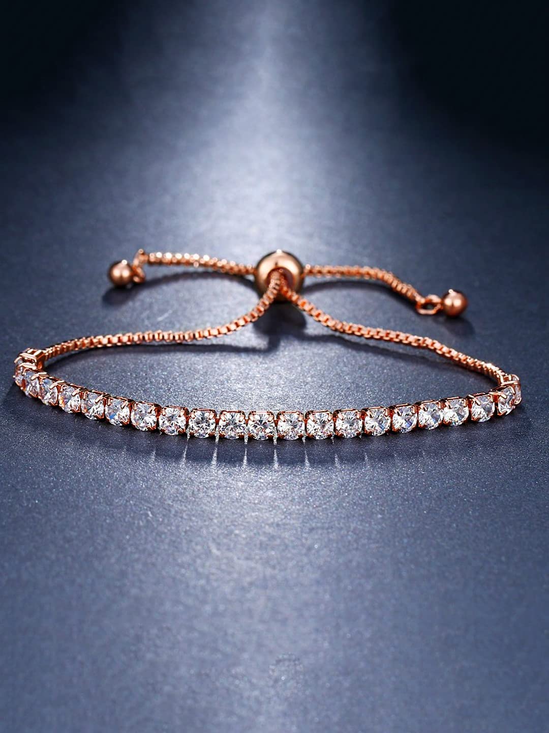 Yellow Chimes Valentine Gift for Girls Elegant Rose Gold plated White Crystal Studded Adjustable bracelet for Women and Girls