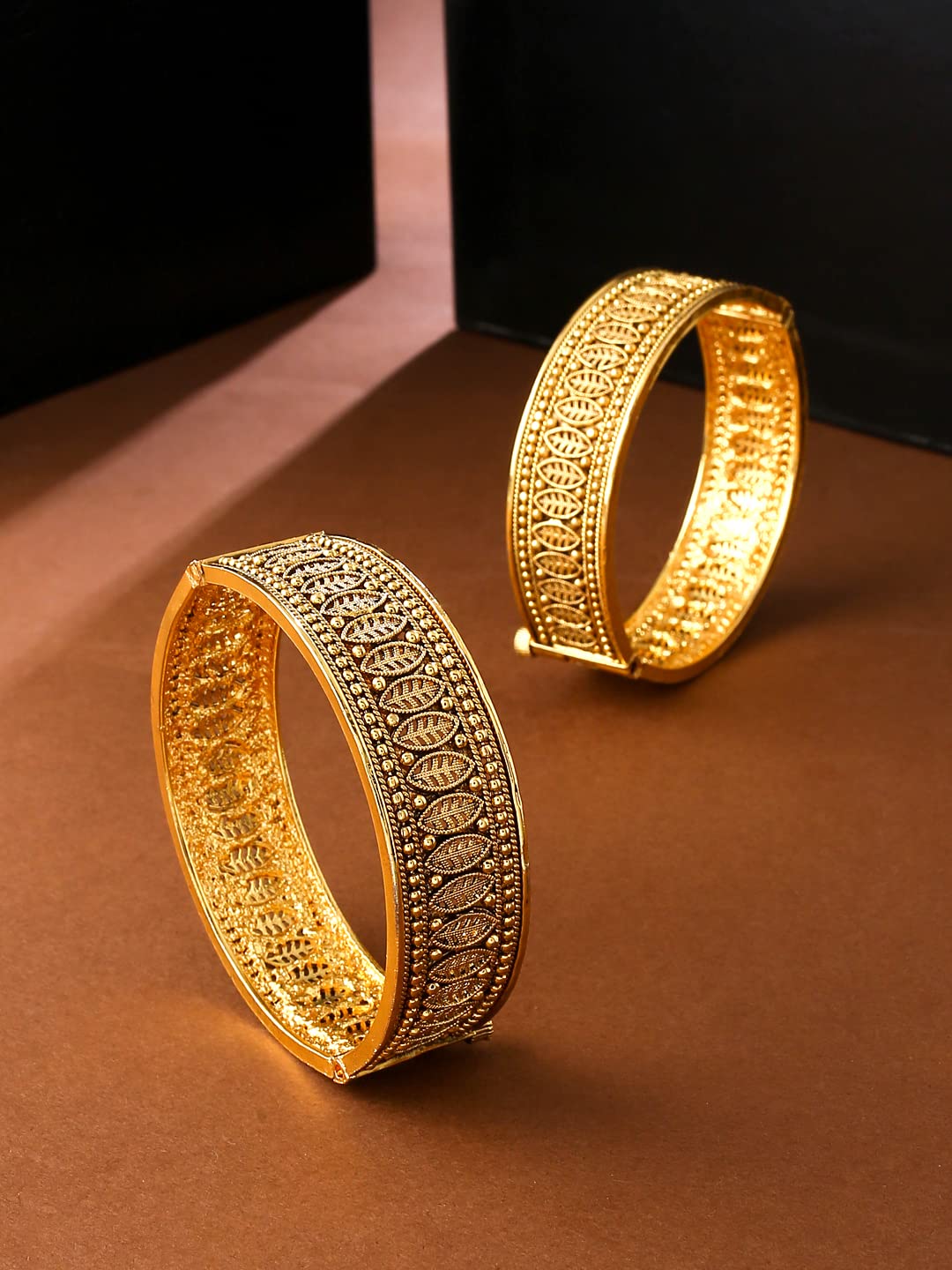 Yellow Chimes Bangles for Women Gold Toned White and Red Crystal Studded Set of 2 Bangles for Women and Girls