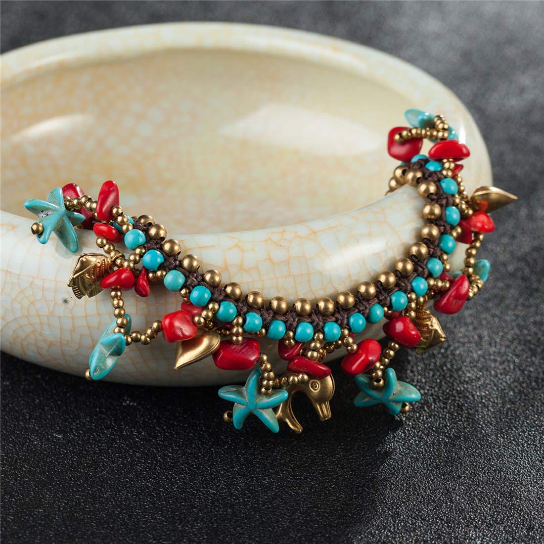 Yellow Chimes Anklets for Women Bohemian Starfish Charms Beaded Bracelet Cum Anklet for Women and Girls