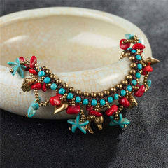 Yellow Chimes Anklets for Women Bohemian Starfish Charms Beaded Bracelet Cum Anklet for Women and Girls