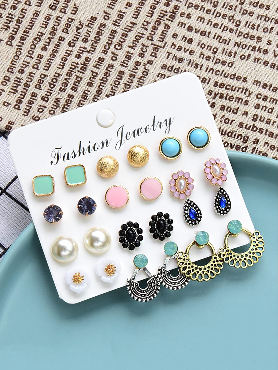 Kairangi Stud Earrings for Women Set of 12 Pairs Multicolor Stones Colourful Combo Stud Earrings For Women and Girls