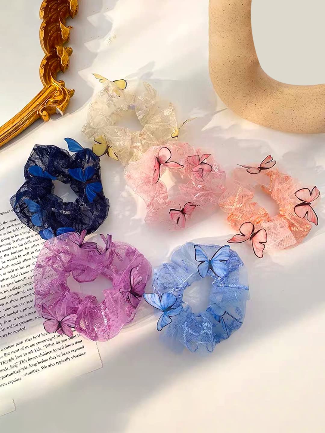 Yellow Chimes Scrunchies for Women 2 Pcs Butterfly Scrunchies Hair Ties Satin Scrunchies Pony Holder For Women and Girls Hair Accessories.