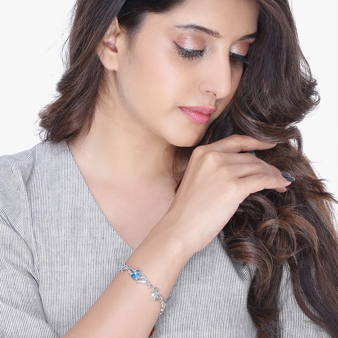 Kairangi Blue Metal Crystal Cz Charm Bracelet for Women