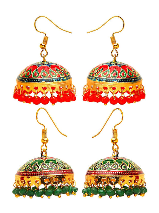 Yellow Chimes Meenakari Earrings for women Handcrafted Meenakari Combo 2 Pairs Traditional Jhumka/Jhumki Earrings for Women and Girls (MNKR 15)