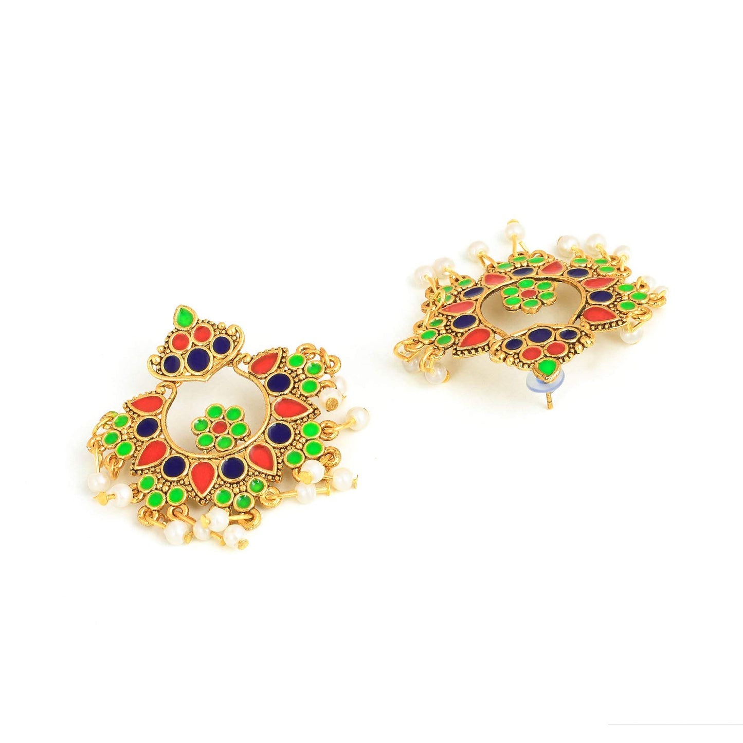 Yellow Chimes Beautifully Enamelled Gold Plated Meenakari Chand Bali Earrings for Women and Girls…