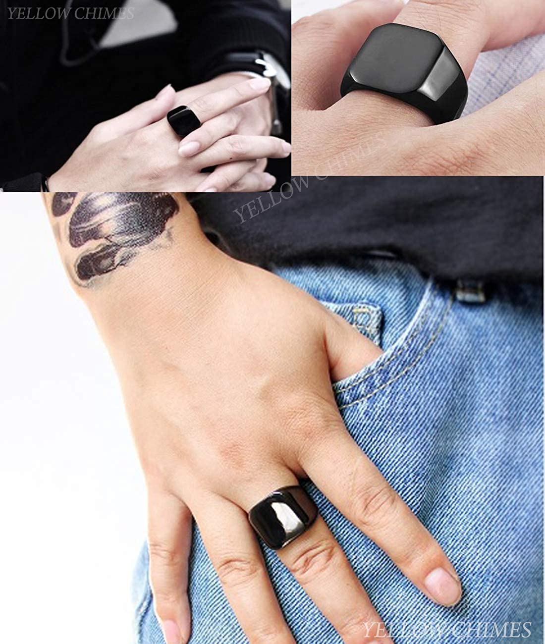 Yellow Chimes Rings for Men Black Ring Rock Cool Casual Sport Titanium Steel Ring for Men and Boys. (10)