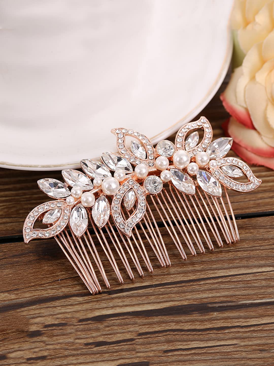 Yellow Chimes Bridal Comb Pin for Women Wedding Comb Pin Rosegold Comb Pin Hair Clip/Side Pin/Jooda Pin Hair Accessories for Women and Girls.