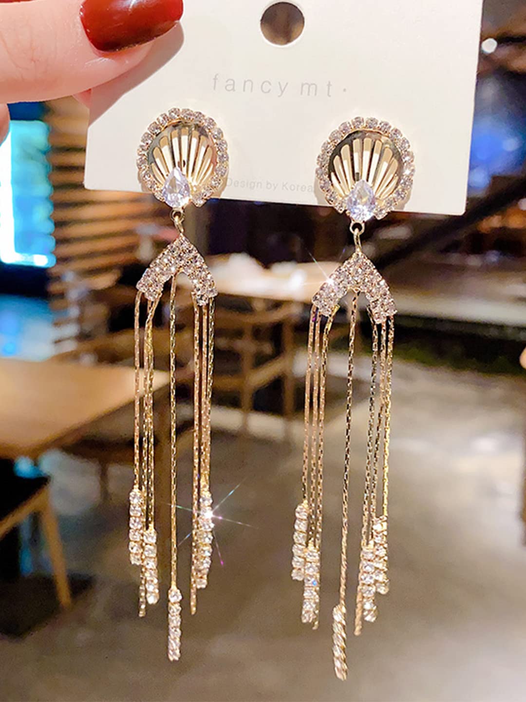 Yellow Chimes Earrings For Women Gold Tone Crystal Studded Long Chain Tassel Fringes Hanging Dangler Earrings For Women and Girls
