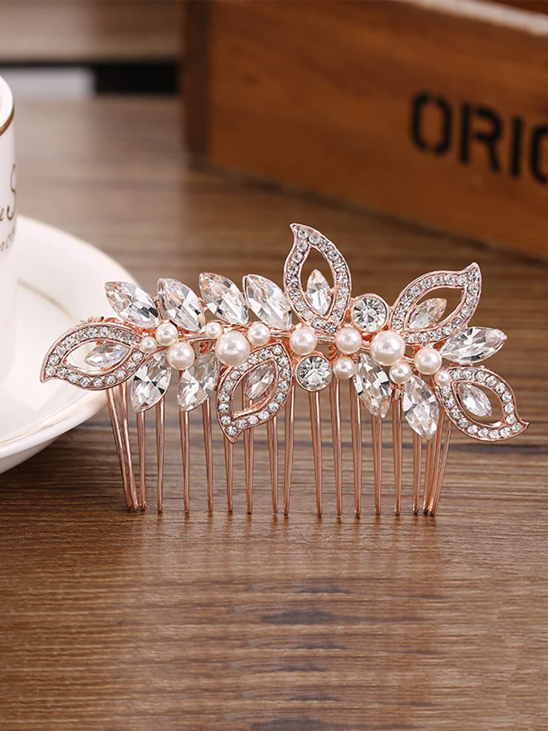 Yellow Chimes Bridal Comb Pin for Women Wedding Comb Pin Rosegold Comb Pin Hair Clip/Side Pin/Jooda Pin Hair Accessories for Women and Girls.