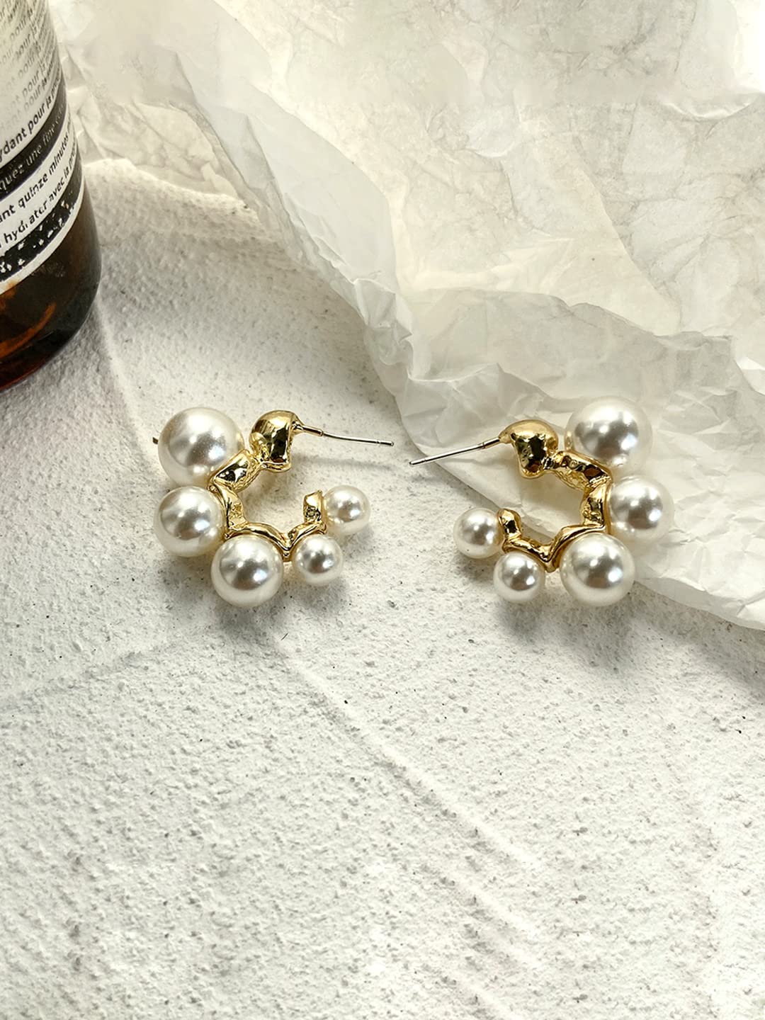 Yellow Chimes Earring For Women Gold Toned Pearl Studded Hoop Earrings For Women and Girls