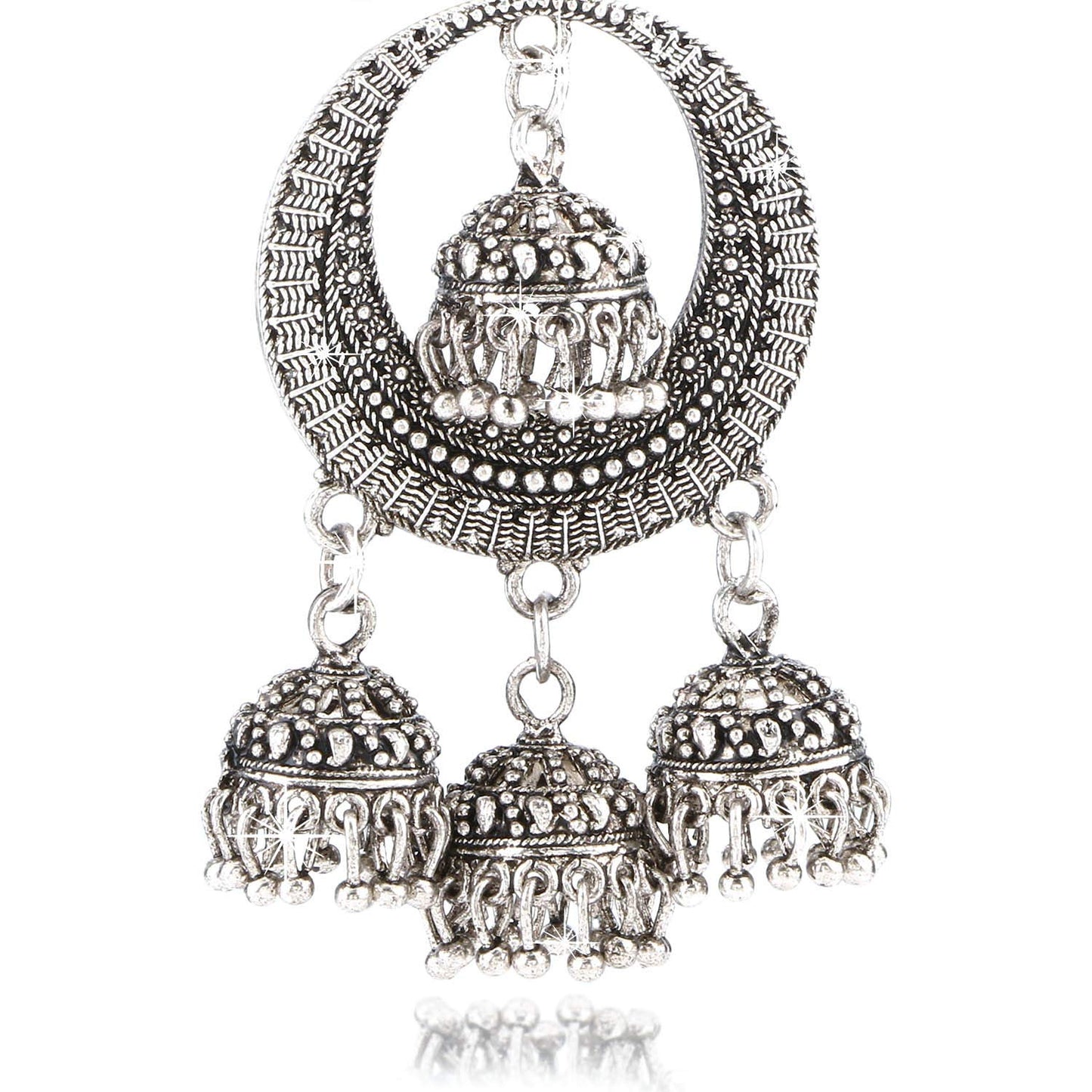 Yellow Chimes Stylish Designer Crafted Silver Oxidized Traditional Jhumka Chandbali Earrings for Women and Girls