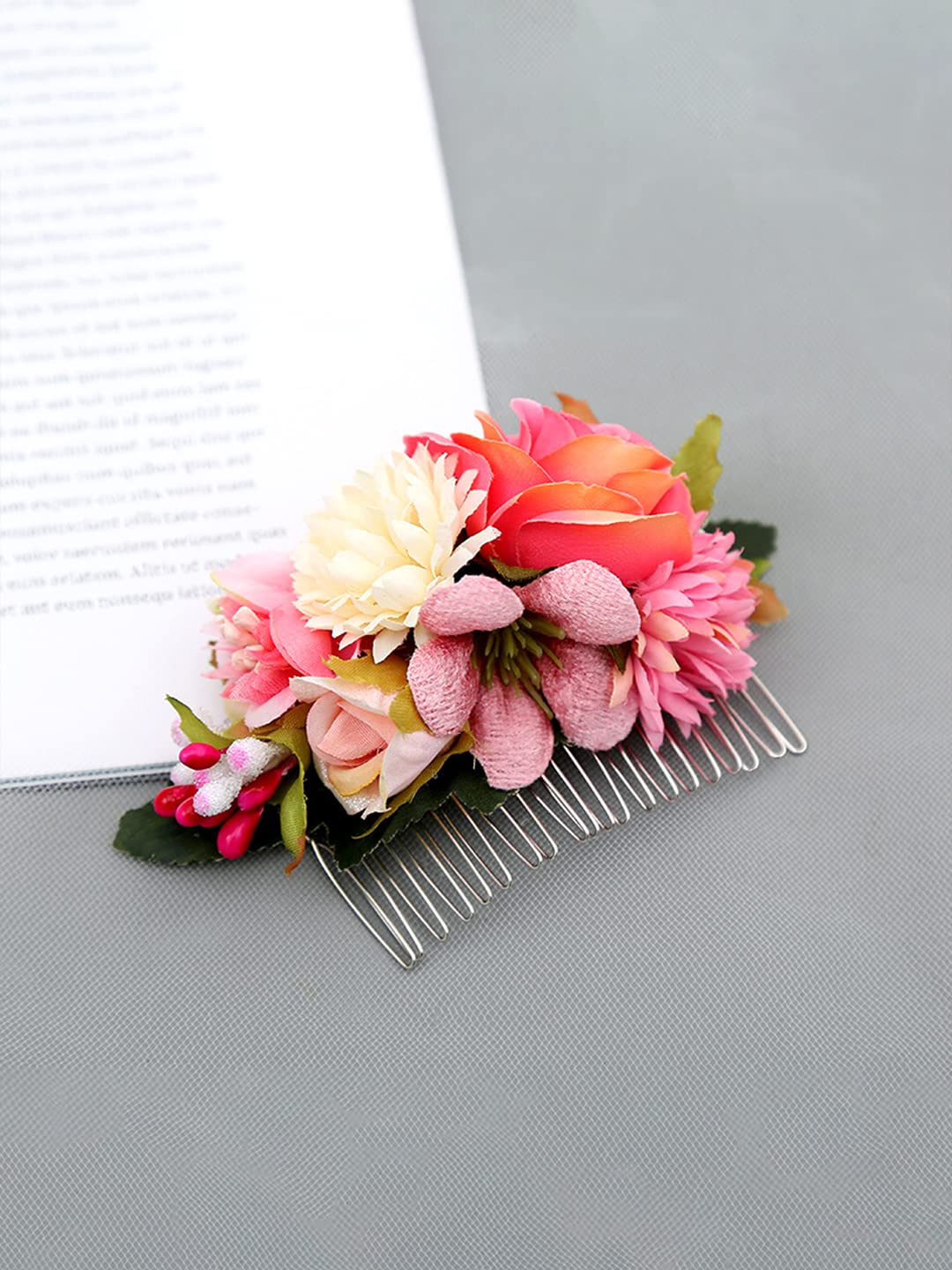 Yellow Chimes Comb Pin for Women Hair Accessories for Women Floral Hair Pins for Women Artificial Floral Hair Pin Bridal Hair Accessories for Wedding Side Pin/Hair Clip/Juda Pin Accessories for Women